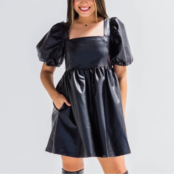 hudson gray Dresses & Skirts - Hudson Gray Boutique NWT Bet On You Leather Puff Sleeve Mini Dress Black S